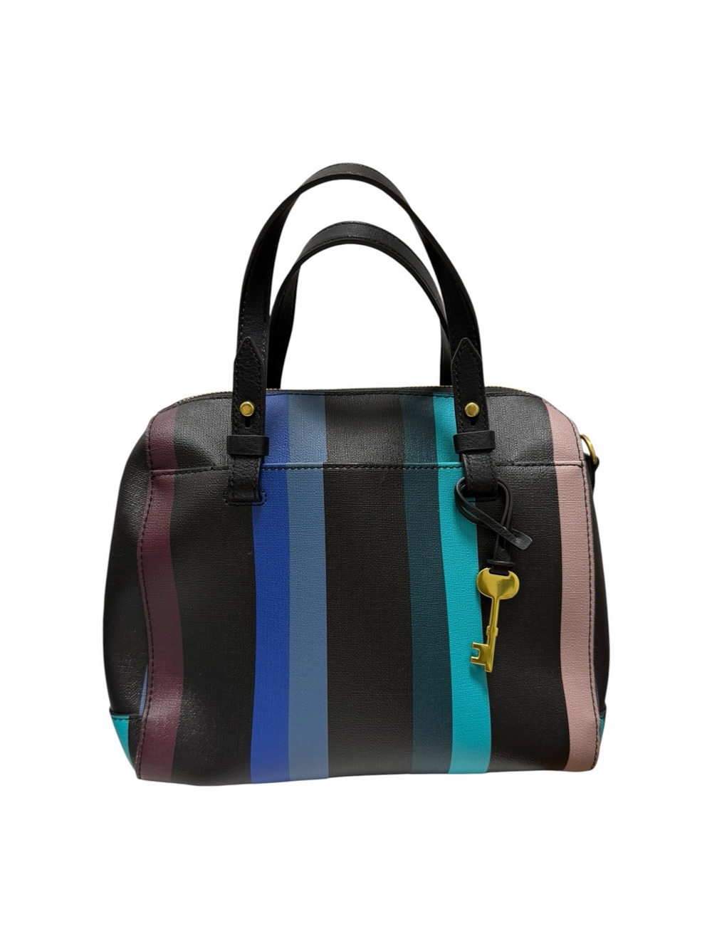 Fossil Black/Multi Stripes Faux Leather Satchel Handbag
